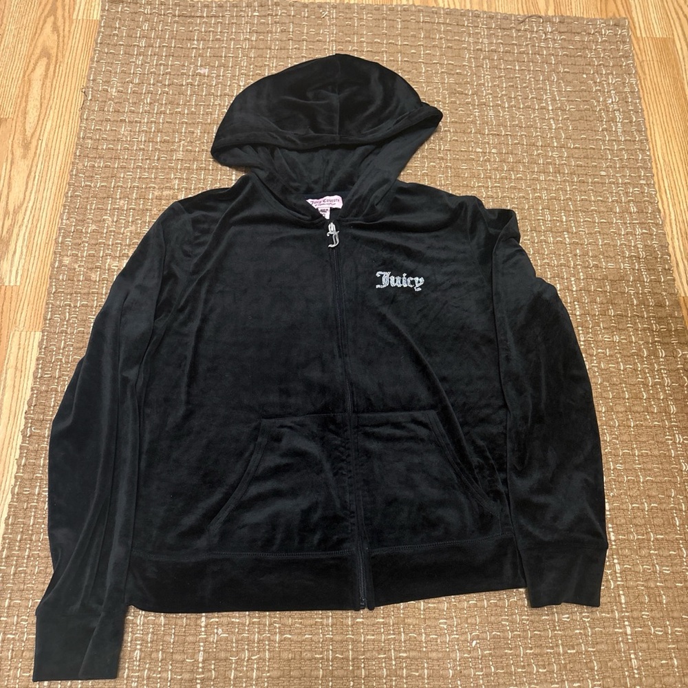 Juicy Couture Black Velour Hoodie with Pink Label